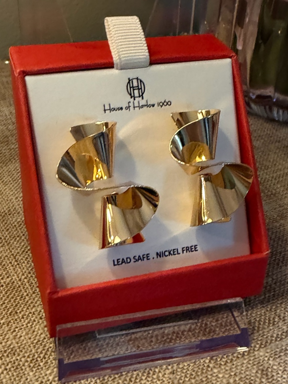 NIB House of Harlow 1960 Gold Twisted Ribbon Statement Earrings